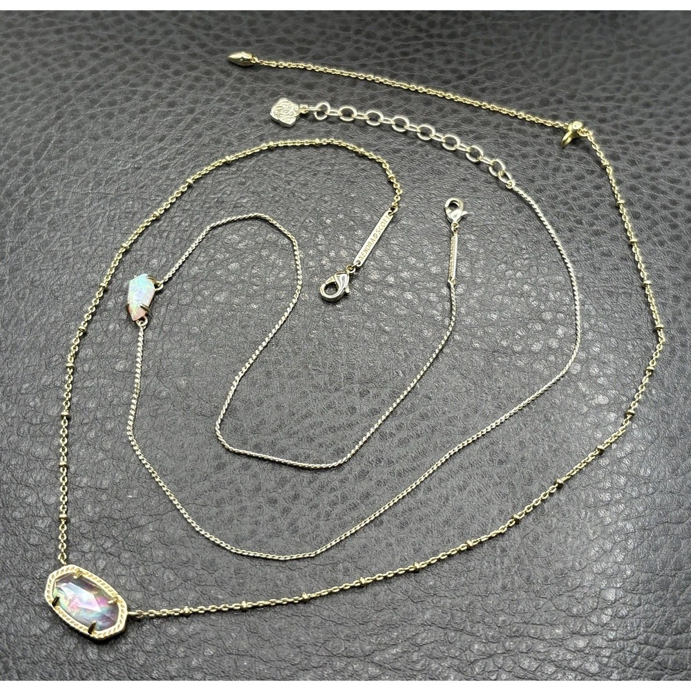 Kendra Scott Lot of 2 Opalescent Crystal Pendant Layering Necklace Set Gold Tone